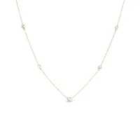 10K Yellow and White Gold 17" 5 Stations Heart Necklace