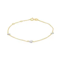 10K Yellow and White Gold 10" 3 Stations Heart Anklets