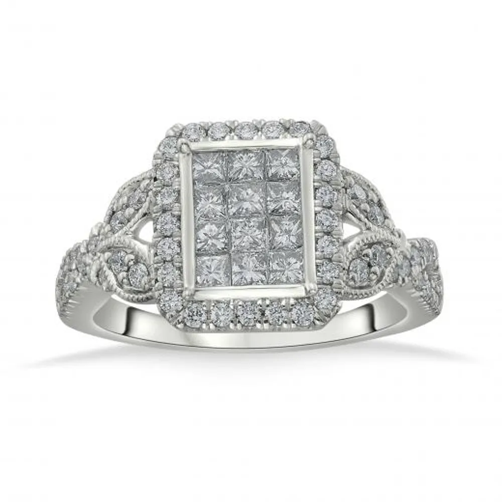 14K White Gold 1.00CTW Diamond Princessa Fashion Ring