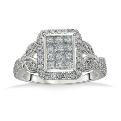 14K White Gold 1.00CTW Diamond Princessa Fashion Ring
