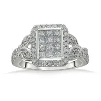 14K White Gold 1.00CTW Diamond Princessa Fashion Ring