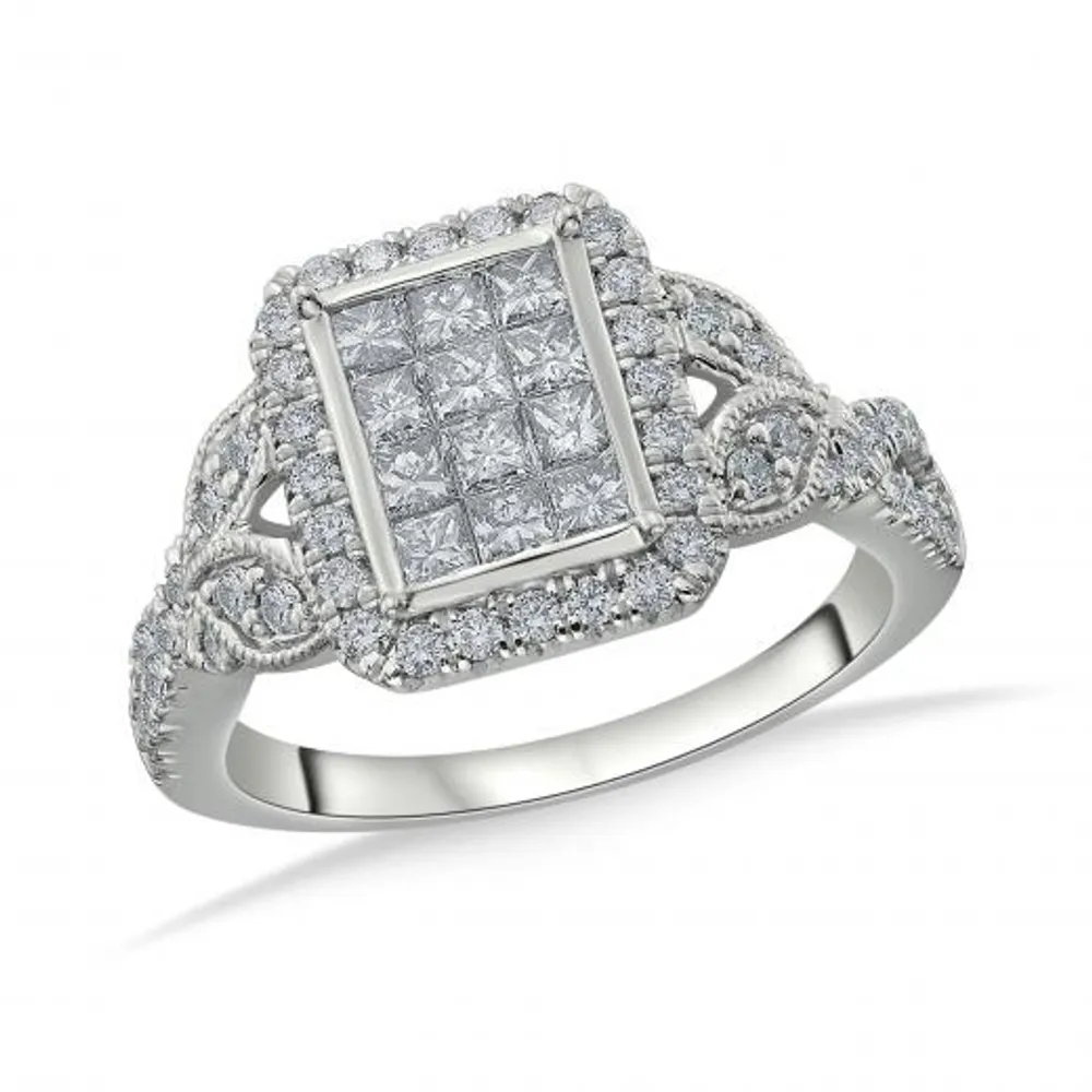 14K White Gold 1.00CTW Diamond Princessa Fashion Ring