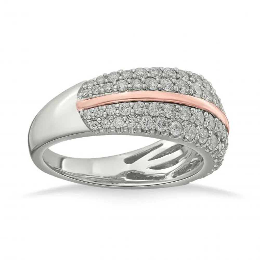 14K White & Rose Gold Two Tone 1.00CTW Diamond Band