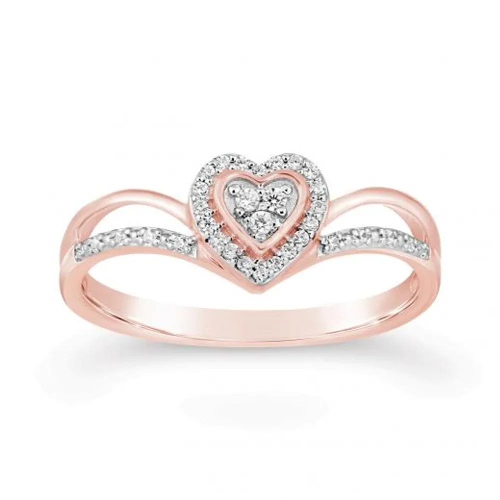 10K Rose Gold 0.10CTW Diamond Heart Ring
