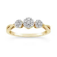 10K Yellow Gold 0.25CTW Diamond Three Cluster Ring