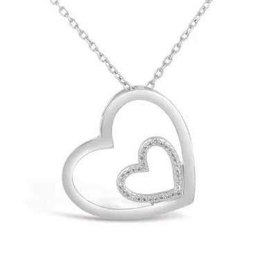 Sterling Silver Double Heart 0.02CTW Diamond Pendant