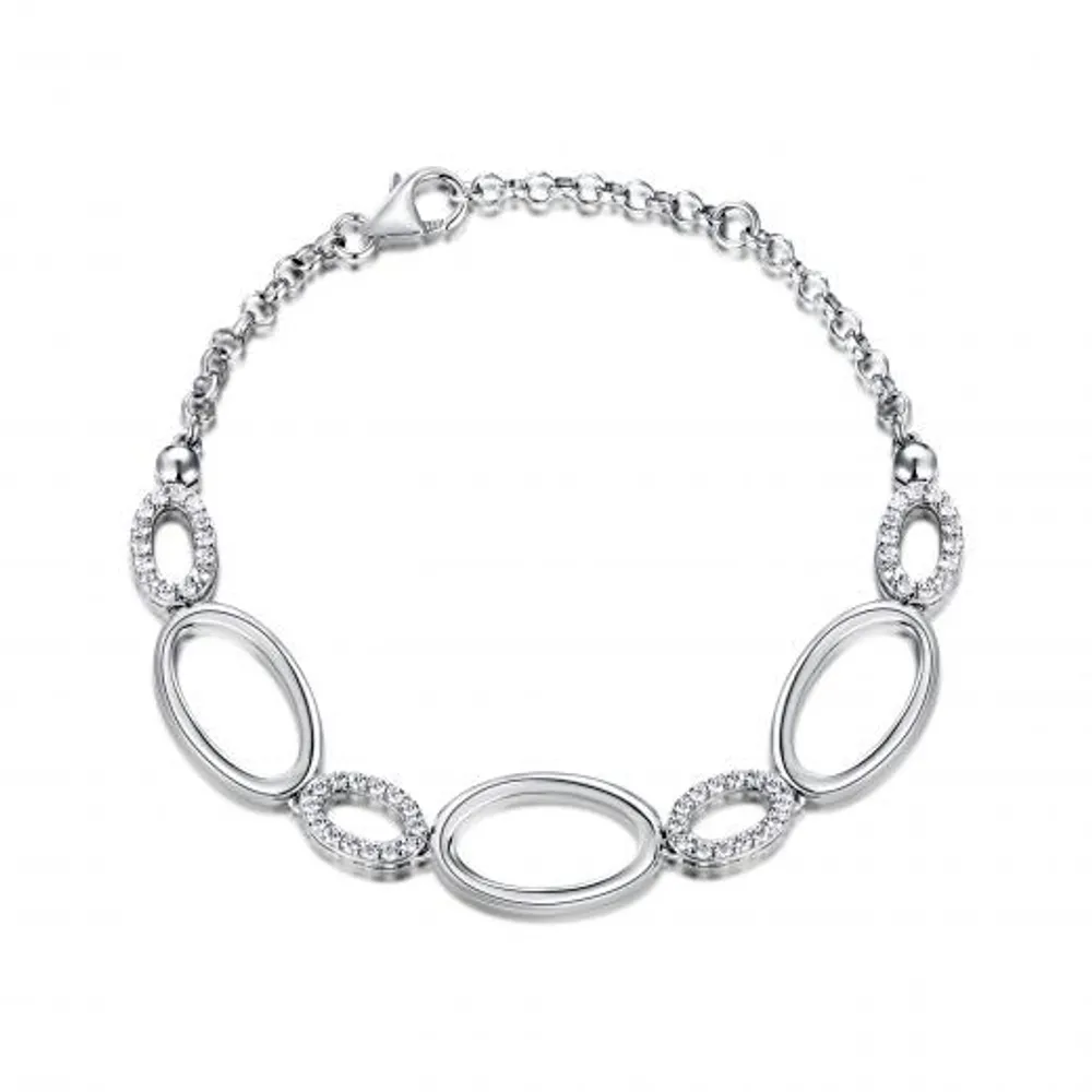 Sterling Silver Cubic Zirconia Oval Bracelet