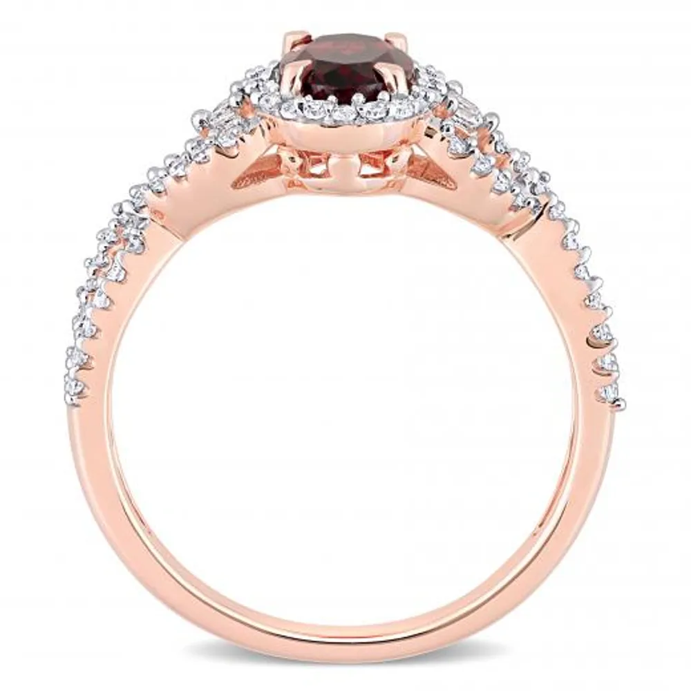 Julianna B 10K Rose Gold Garnet, White Topaz & 0.30CTW Diamond Ring