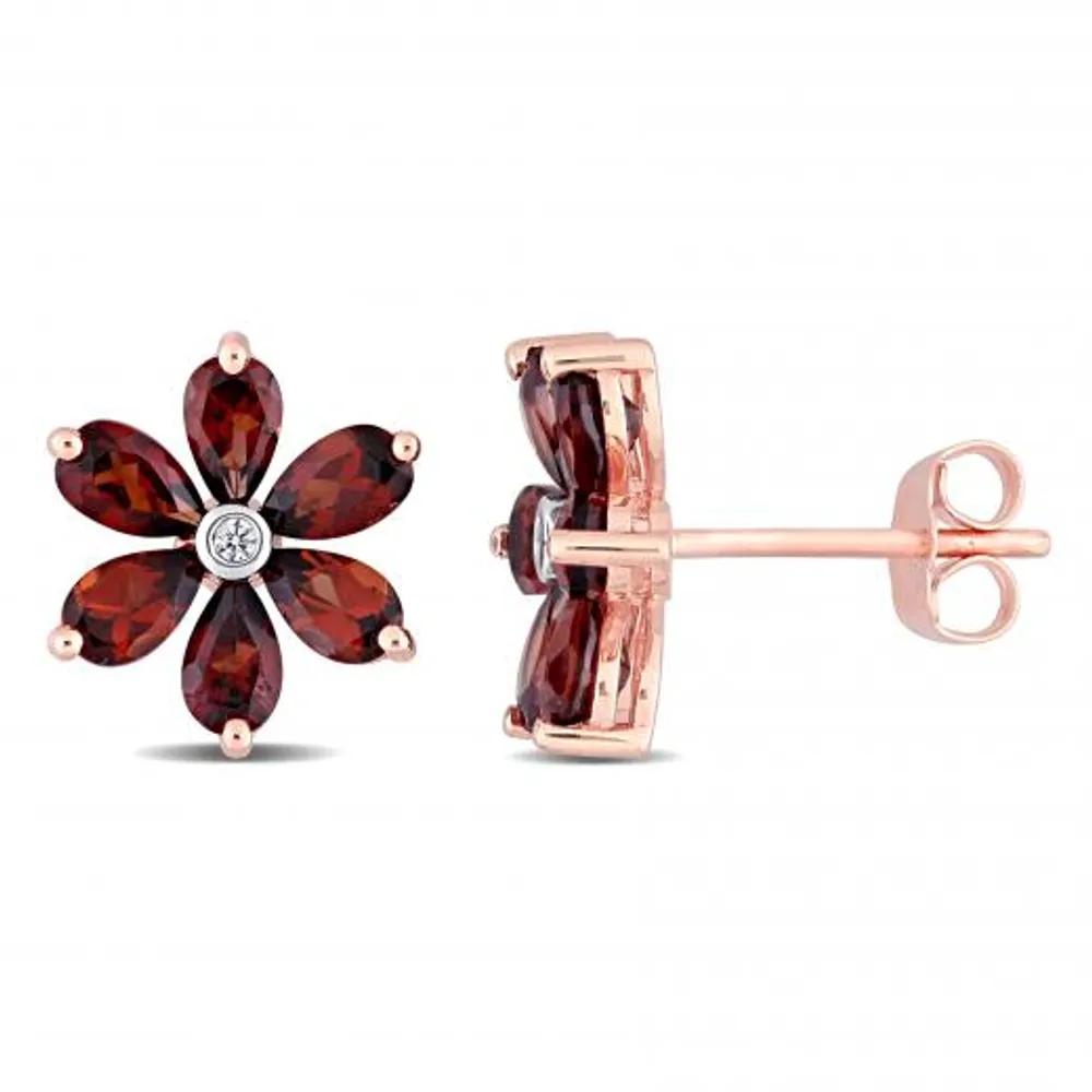 Julianna B 10K Rose Gold Garnet & 0.02CTW Diamond Earrings