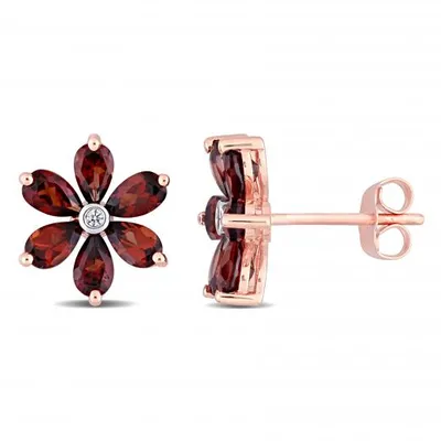 Julianna B 10K Rose Gold Garnet & 0.02CTW Diamond Earrings