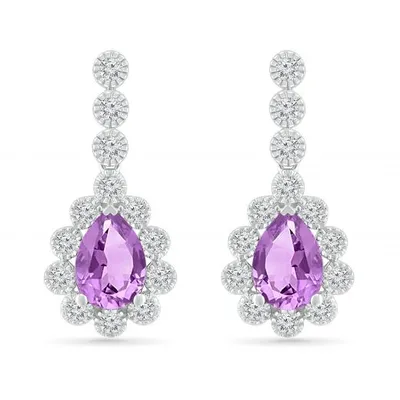 Sterling Silver Amethyst & Created White Sapphire Earrings