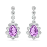 Sterling Silver Amethyst & Created White Sapphire Earrings