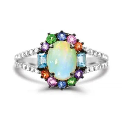 Sterling Silver Opal & Multi Gemstone Ring