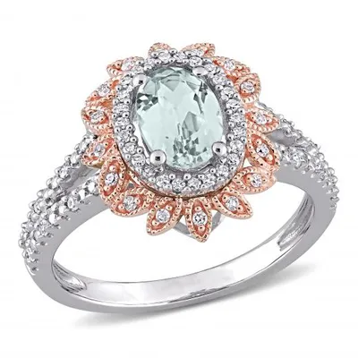 Julianna B 10K White & Rose Gold Aquamarine & Diamond Ring