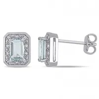 Julianna B Sterling Silver Aquamarine & 0.10ctw Diamond Earrings