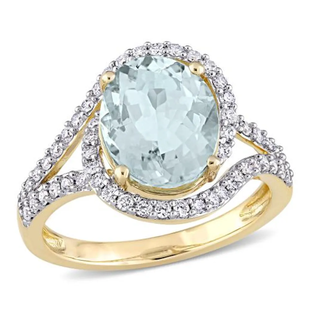 Julianna B 14K Yellow Gold Aquamarine & 0.50CTW Diamond Ring