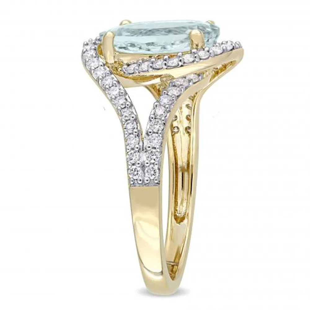 Julianna B 14K Yellow Gold Aquamarine & 0.50CTW Diamond Ring