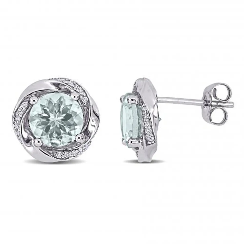 Julianna B 10K White Gold Aquamarine & Diamond Earrings