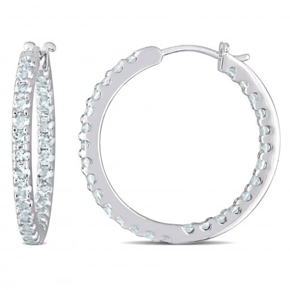 Julianna B 10K White Gold Aquamarine Hoop Earrings