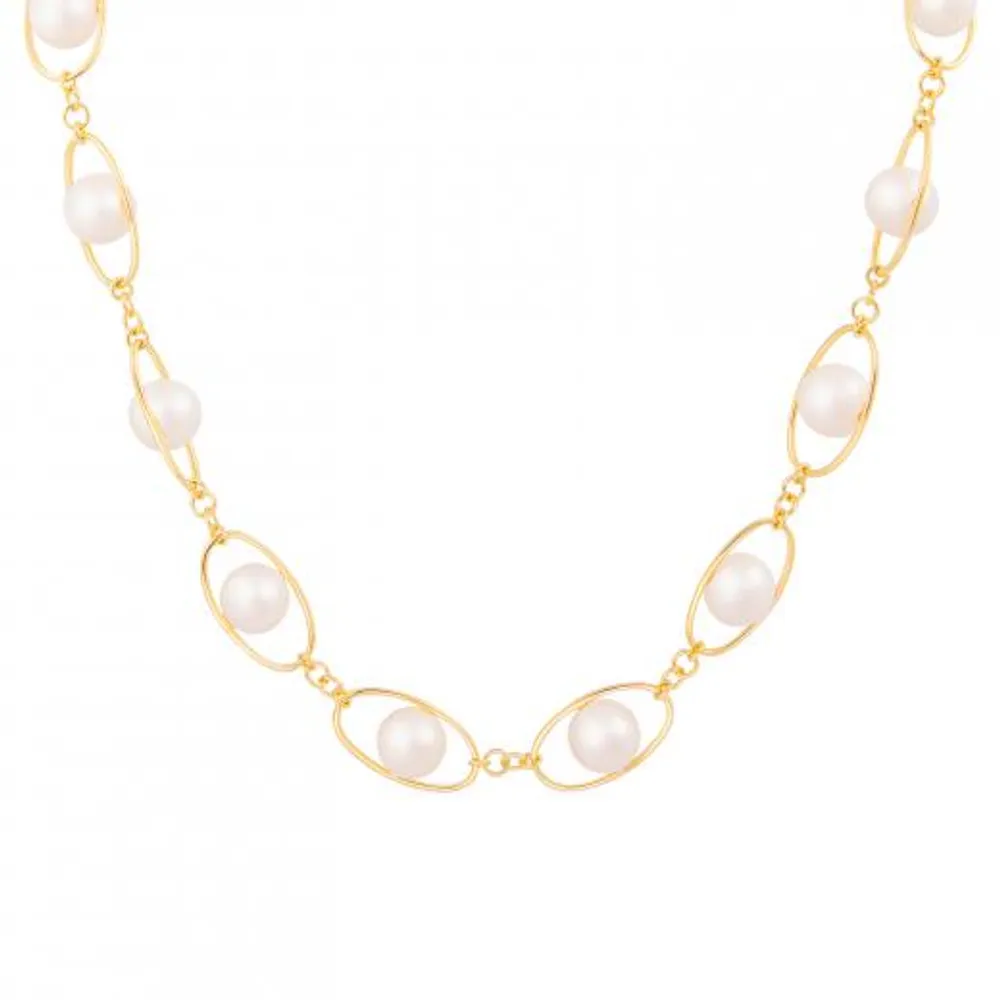 Sterling Silver 10K Yellow Gold Plated 11-12mm 18" Freshwater Pearl Necklace