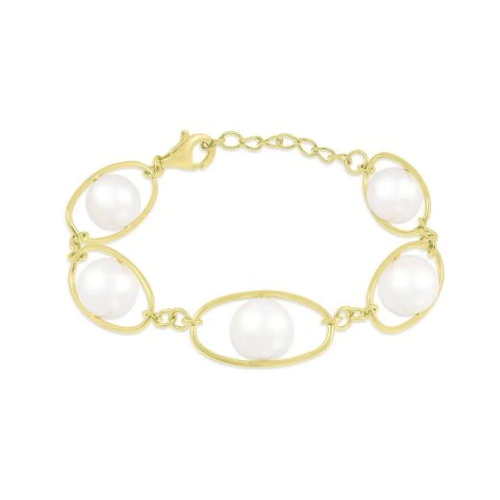 Sterling Silver 10K Yellow Gold Plated 11-12mm 7-8" Freshwater Pearl Bracelet