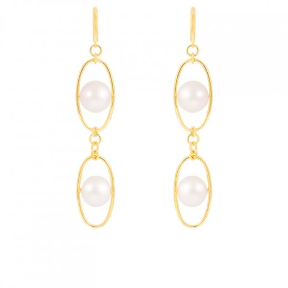 Sterling Silver 10K Yellow Gold Plated 11-12mm Freshwater Pearl Earrings