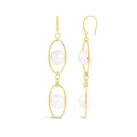 Sterling Silver 10K Yellow Gold Plated 11-12mm Freshwater Pearl Earrings