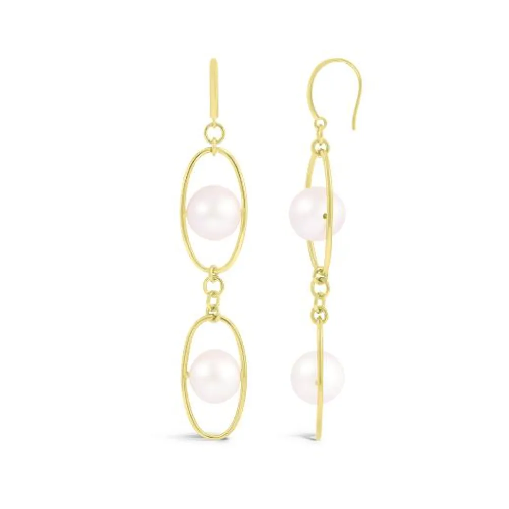 Sterling Silver 10K Yellow Gold Plated 11-12mm Freshwater Pearl Earrings