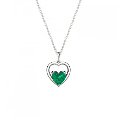 Sterling Silver Created Emerald Heart Pendant