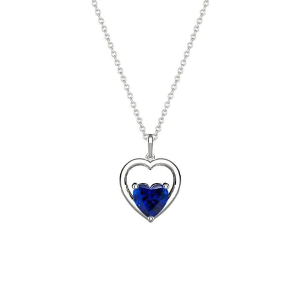 Sterling Silver Created Blue Sapphire Heart Pendant