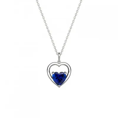 Sterling Silver Created Blue Sapphire Heart Pendant