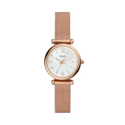 Fossil Women's Carlie Mini Rose-Tone Stainless Steel Mesh Watch