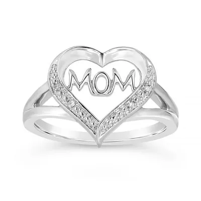 Sterling Silver 0.01CTW Diamond Mom Heart Ring