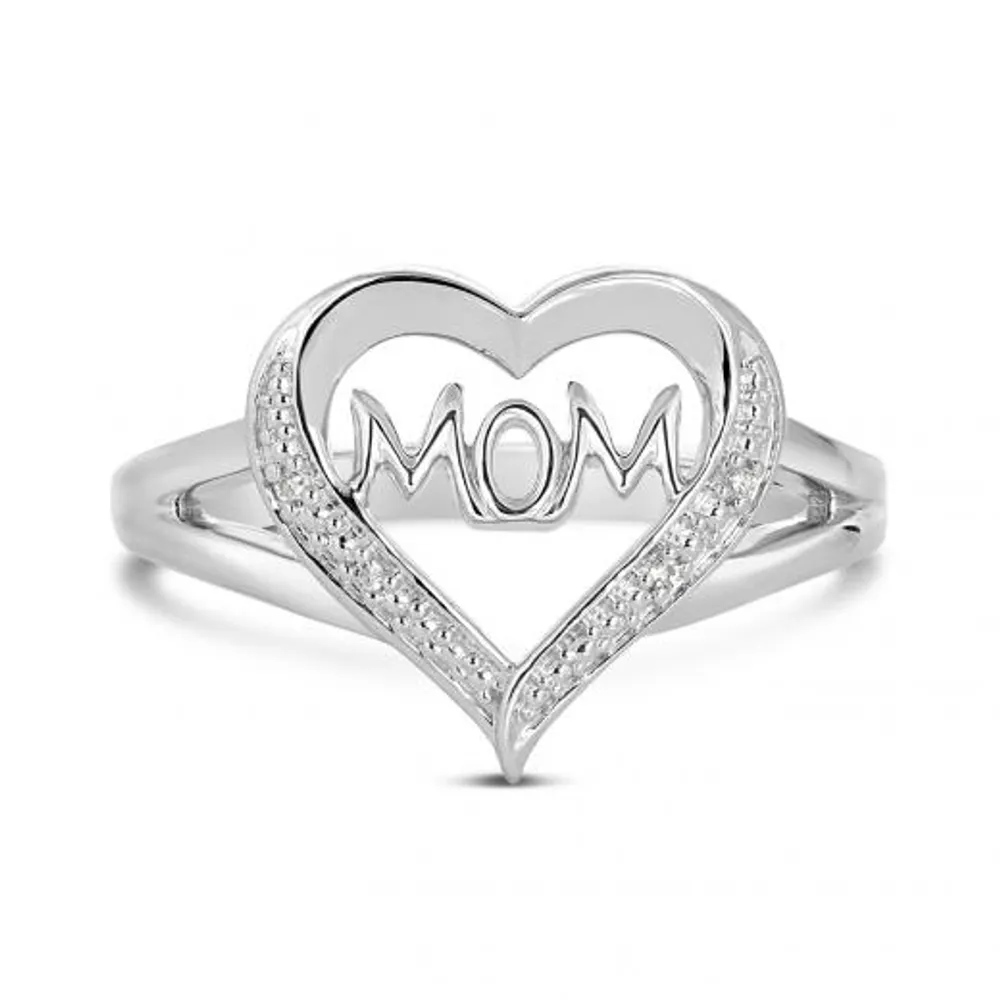 Sterling Silver 0.01CTW Diamond Mom Heart Ring