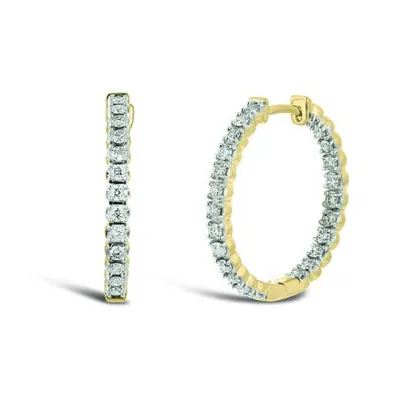 10K Yellow Gold 1.00CTW Round Diamond Hoops