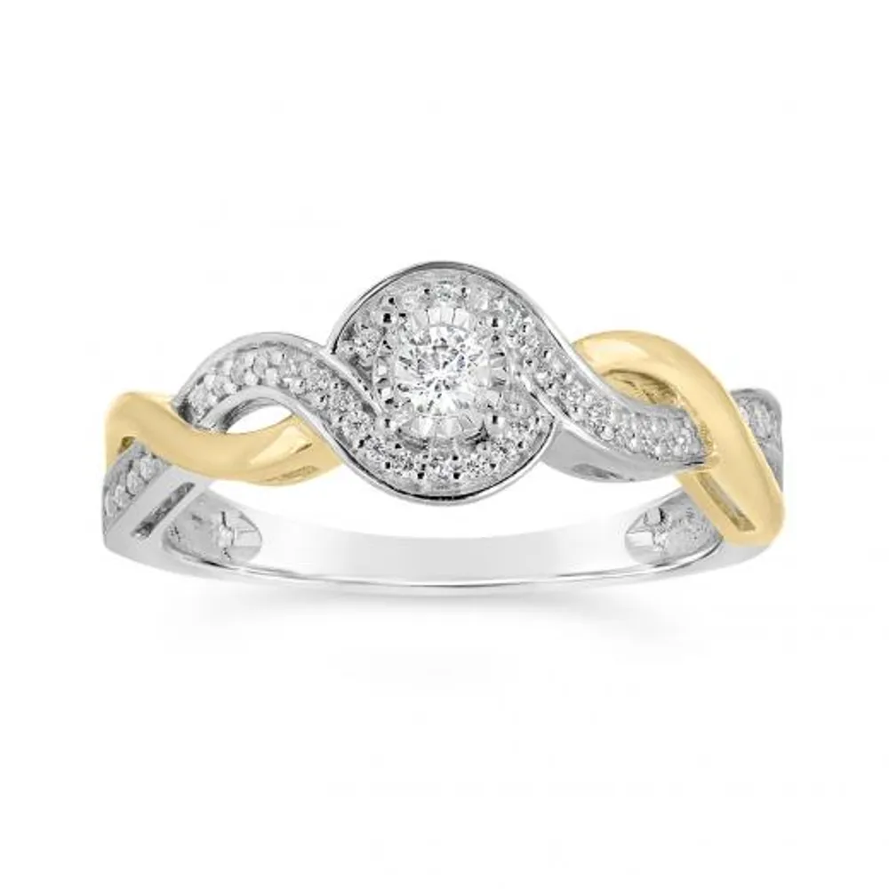 10K White & Yellow Gold 0.20CTW Diamond Twist Promise Ring