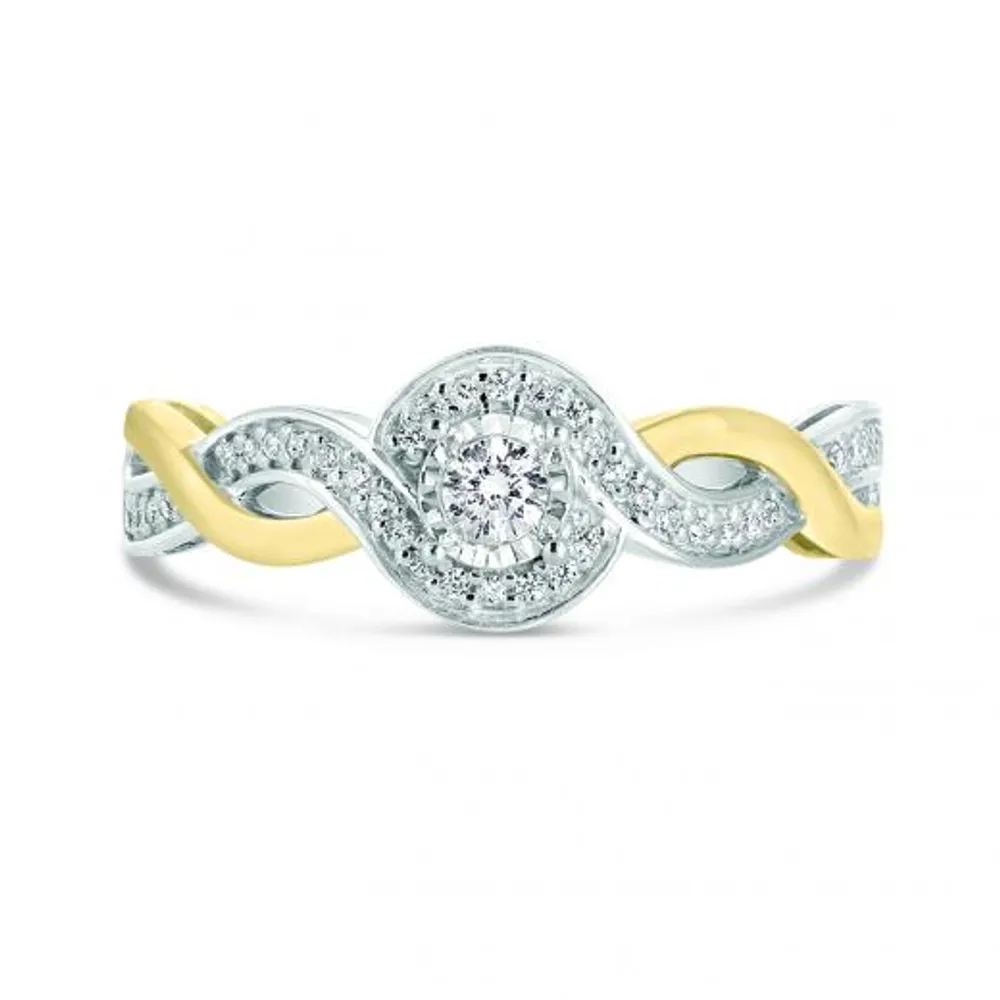 10K White & Yellow Gold 0.20CTW Diamond Twist Promise Ring