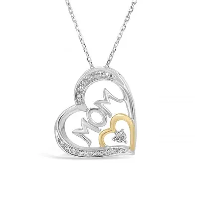 Sterling Silver & 10K Yellow Gold 0.03CTW Diamond Heart Mom Pendant