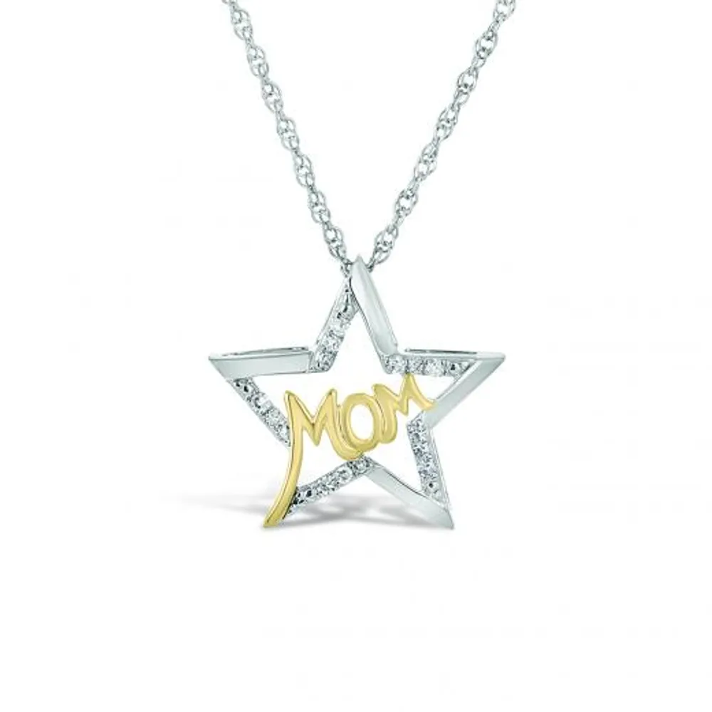 Sterling Silver & 10K Yellow Gold 0.07CTW Diamond Star Mom Pendant