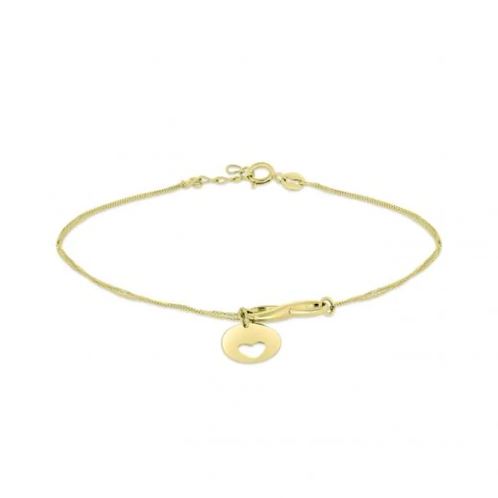 10K Yellow Gold 7" Heart Bracelet