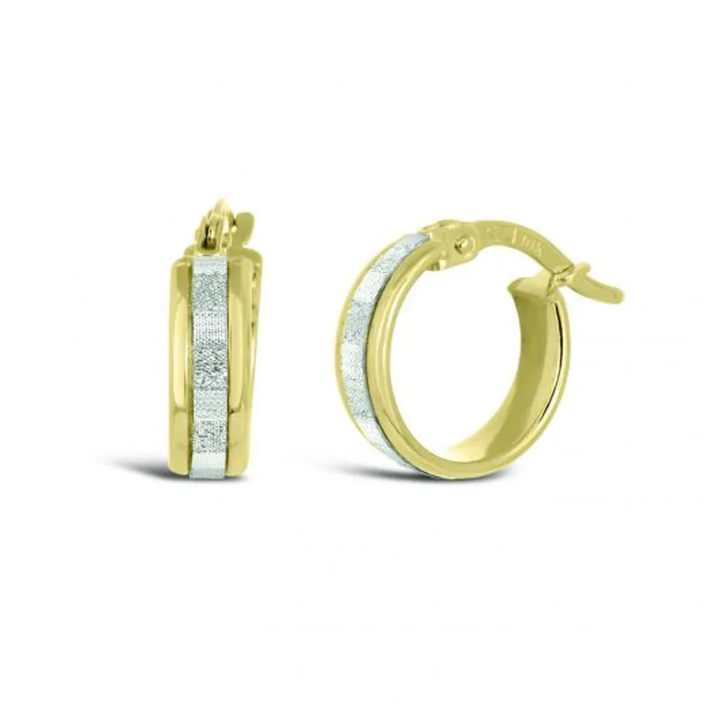 10K Yellow Gold Glitter Huggie Hoops