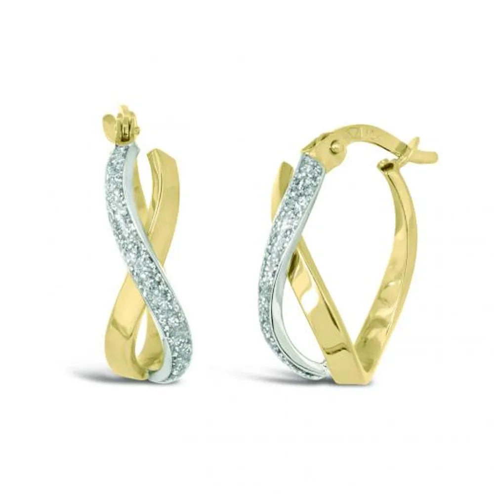 10K Yellow Gold Glitter Twist Huggie Hoops