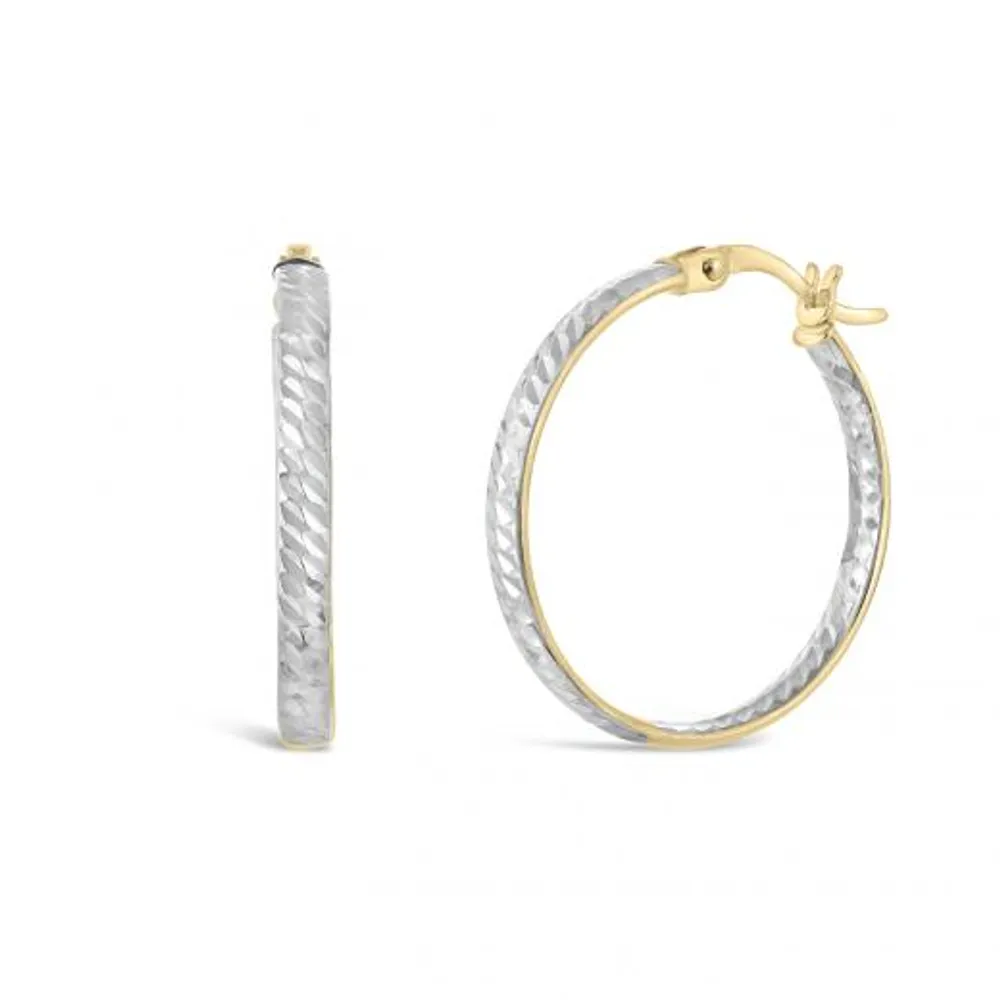 10K Yellow and White Gold Oval Tube Hoop Earrings