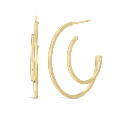 10K Yellow Gold 3/4 Double Hoop Earrings