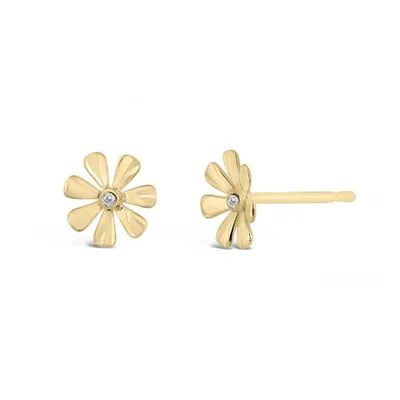 10K Yellow Gold Cubic Zirconia Flower Stud Earrings