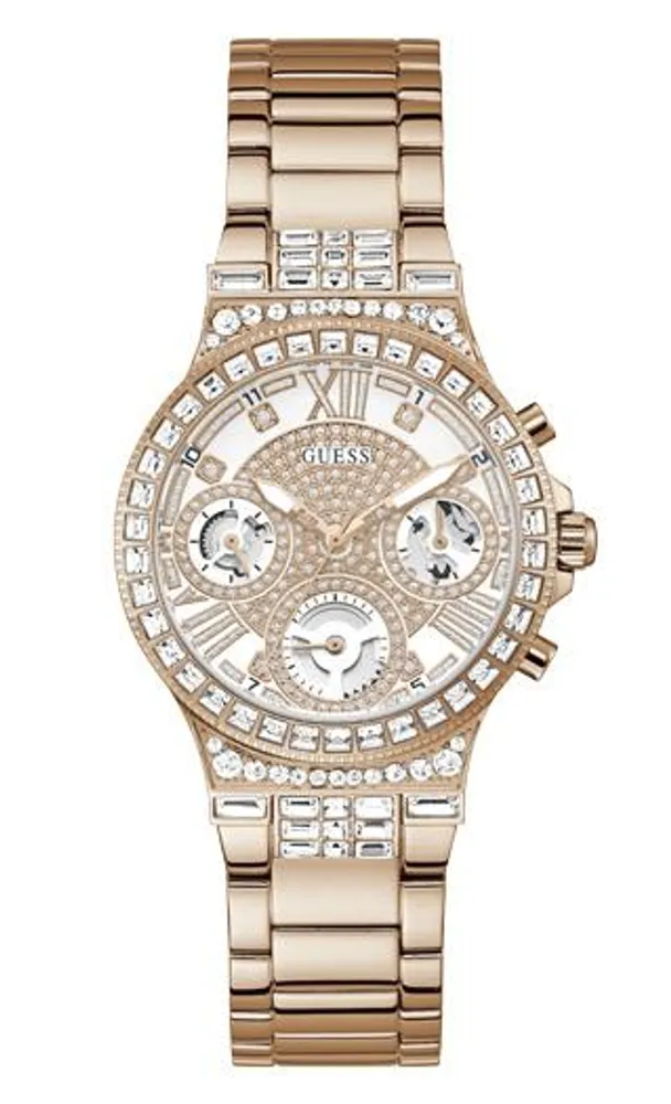 Guess Women's Rose Gold-Tone and Rhinestone Multifunction Watch