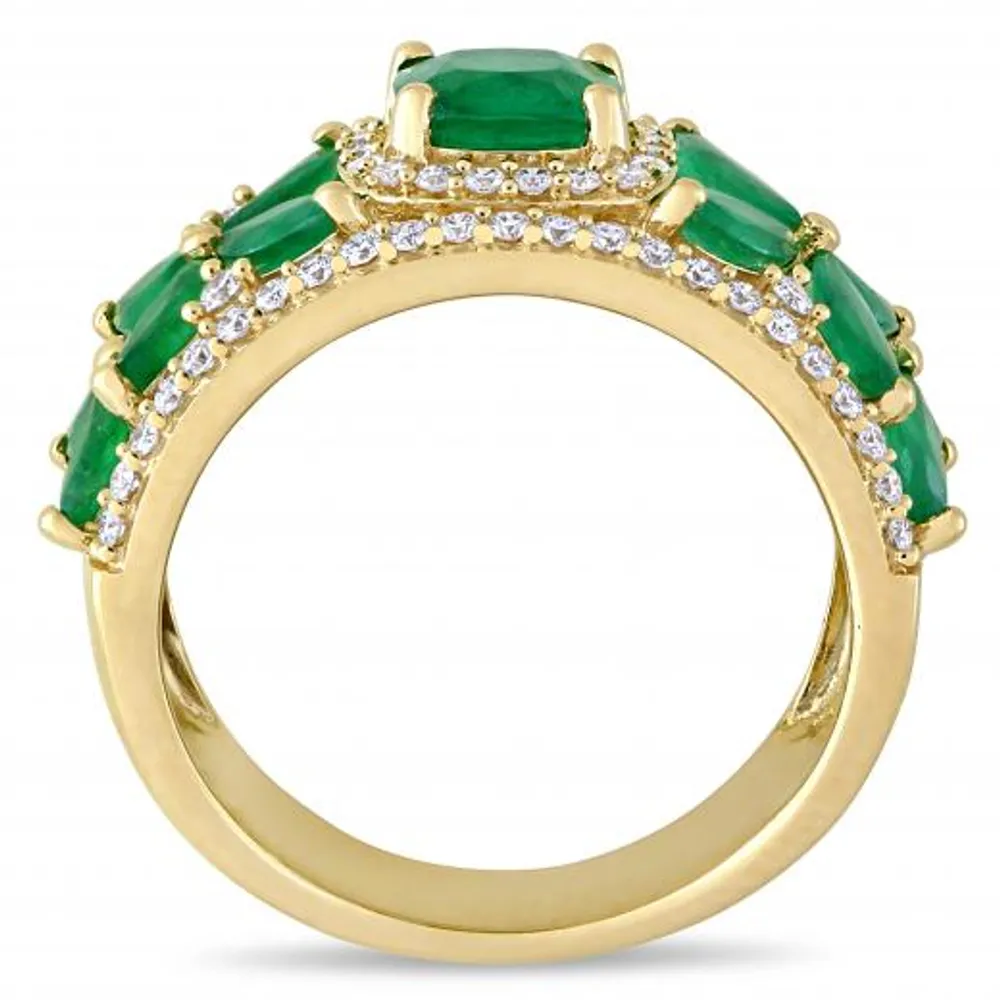 14K Yellow Gold Emerald & Diamond Ring