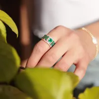 14K Yellow Gold Emerald & Diamond Ring