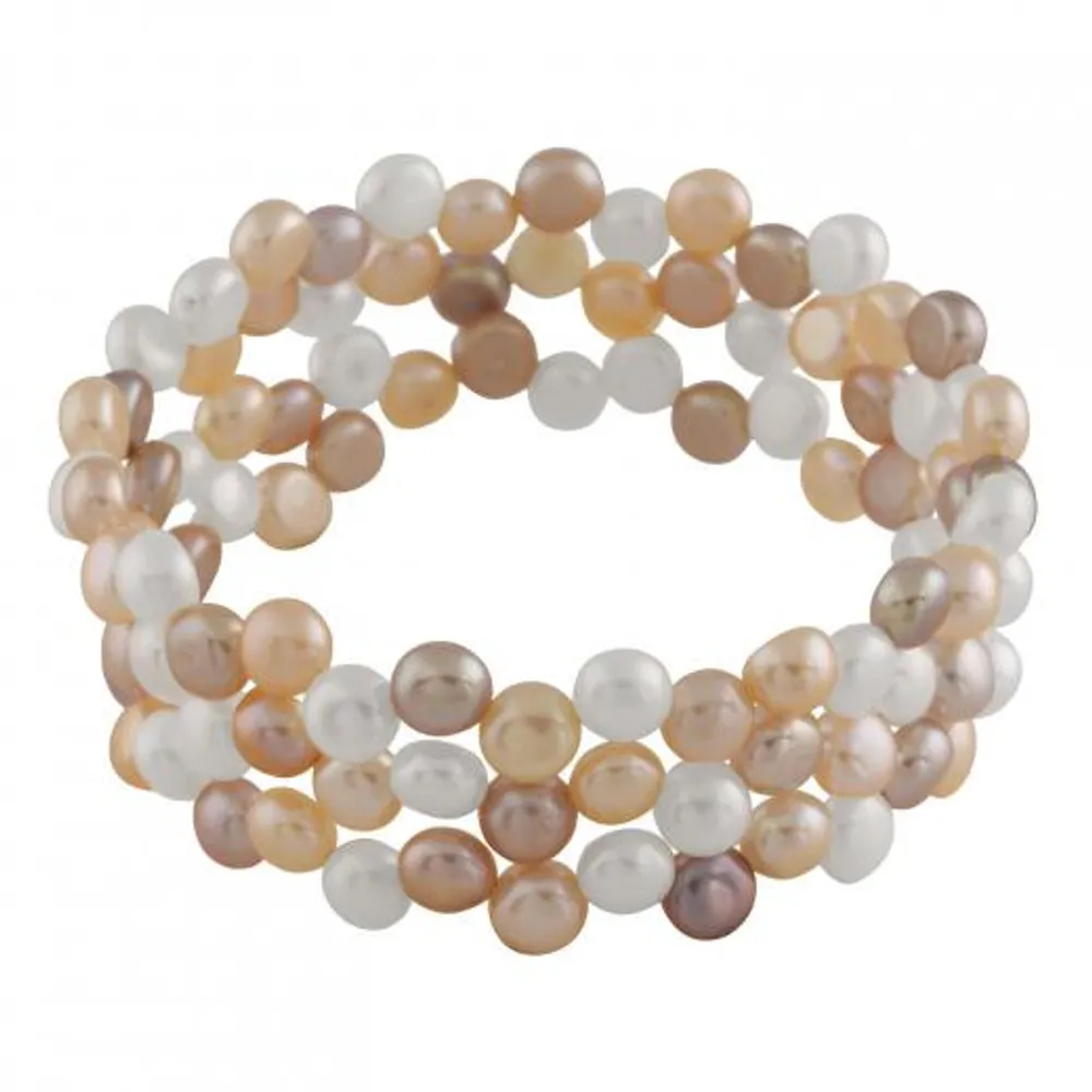 Triple Row Multicolor 6-7mm Freshwater Pearl Coil Bracelet