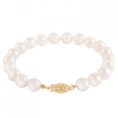 14K Yellow Gold 5-6mm White Akoya Pearl 7.25" Bracelet